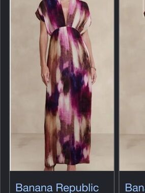 Banana Republic Plum and Cream Watercolor Pleated Maxi Dress